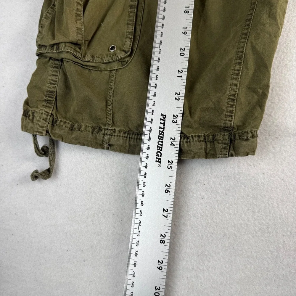 FUSAI Men's Olive Green Cotton Cargo Shorts Size 38 Relaxed Fit Drawstring Hem